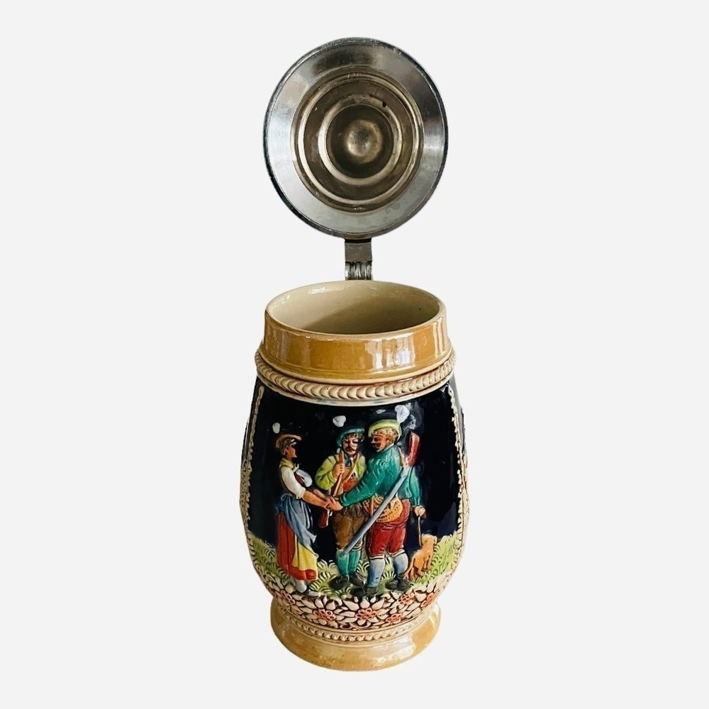 Vintage Authentic German Beer Stein 8.5” Ceramic Tankard with Silver Lid 0.8L VG - Picture 6 of 7